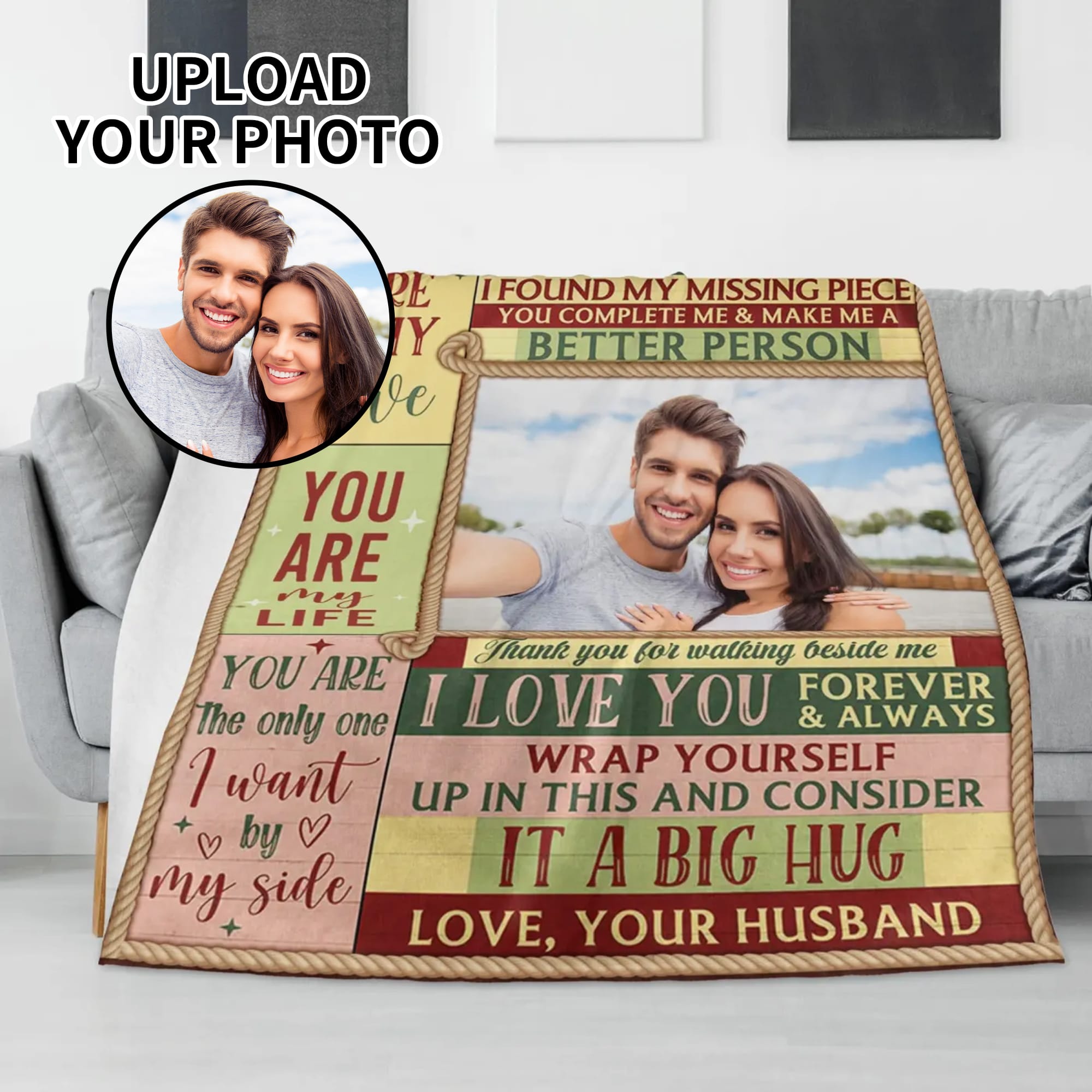 Personalized Photo Flannel Blanket for Couples