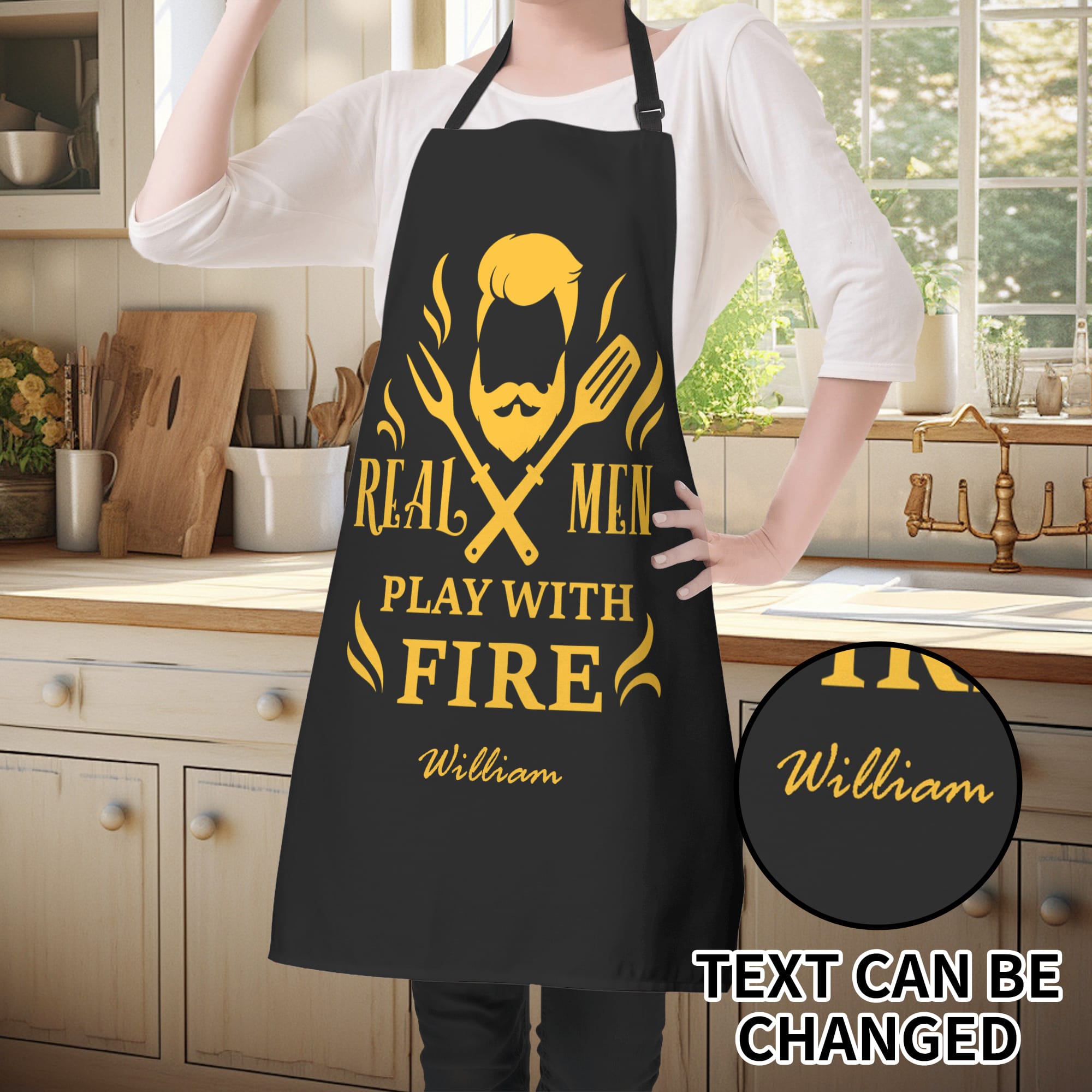 Personalized Mens Grilling Apron - Real Men Play With Fire