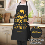 Personalized Men's Grilling Apron - Real Men Play With Fire design with custom name in kitchen | Our Phoenix Rise