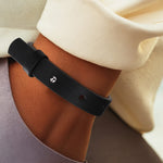 Personalized Engraved Black Leather Bracelet Men - Underside showing engraving | Our Phoenix Rise