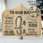 Personalized Dad Hero Hooded Blanket - front view on person with custom names | Our Phoenix Rise