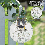 Personalized Graduation Welcome Sign Round Door Hanger - displayed on white picket fence with greenery | Our Phoenix Rise