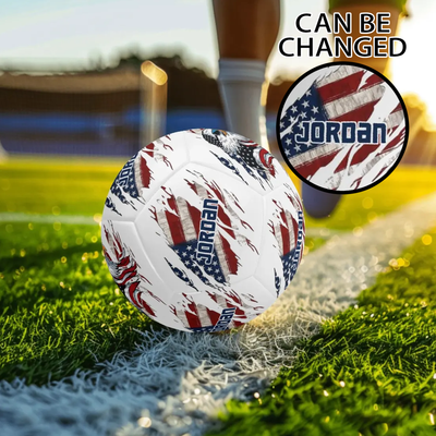 personalized patriotic soccer ball - front view with cool eagle and USA flag | Our Phoenix Rise
