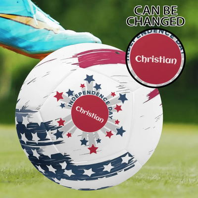 Personalized Patriotic Soccer Ball - Christian Independence Day design with stars and stripes | Our Phoenix Rise