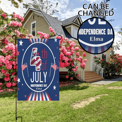 4th of July Garden Flag - Red, White, and Blue design with "4th of July" text on stand | Our Phoenix Rise