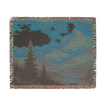 Mountain Landscape Woven Blanket | Scenic Sunset and Night Forest Throw
