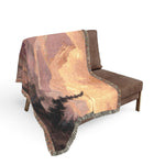 Mountain Landscape Woven Blanket | Scenic Sunset and Night Forest Throw