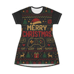 Merry Christmas Gamer T-Shirt Dress – Eat Sleep Game Repeat Holiday Dress