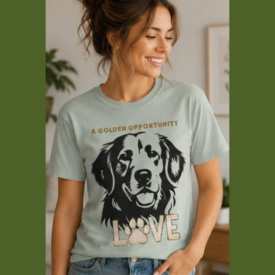 Golden Retriever Shirt for Dog Lovers - Woman wearing light green tee | Our Phoenix Rise