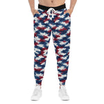 Patriotic Blue Red Houndstooth Joggers — All-Over Print Athletic Sweatpants