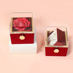 Rotating Preserved Rose Jewelry Gift Box - Two Red Boxes, Rose and Jewelry Display | Our Phoenix Rise