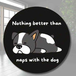 Sleeping Dog Lover Round Wood Sign - White bedroom wall art inspiration | Our Phoenix Rise
