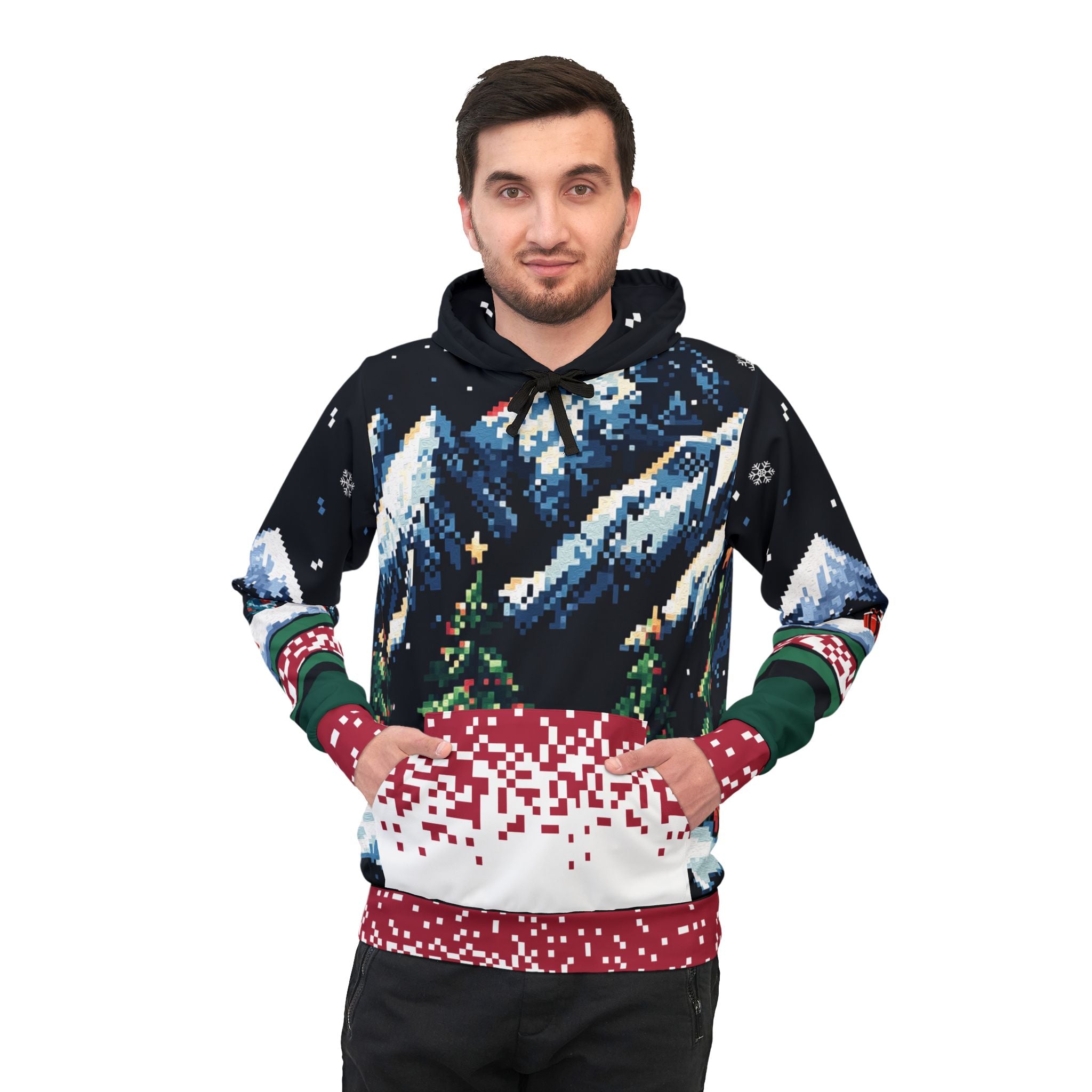Gamer Christmas Hoodie Pixel Art - Male model wearing front view | Our Phoenix Rise