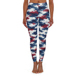 Patriotic Watercolor Camo Leggings — Red White & Blue All-Over Print