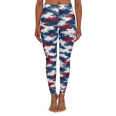 Patriotic Watercolor Camo Leggings — Red White & Blue All-Over Print