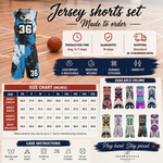 Blue Black Paint Splatter Basketball Jersey Set S-4XL - graphic detail | Our Phoenix Rise