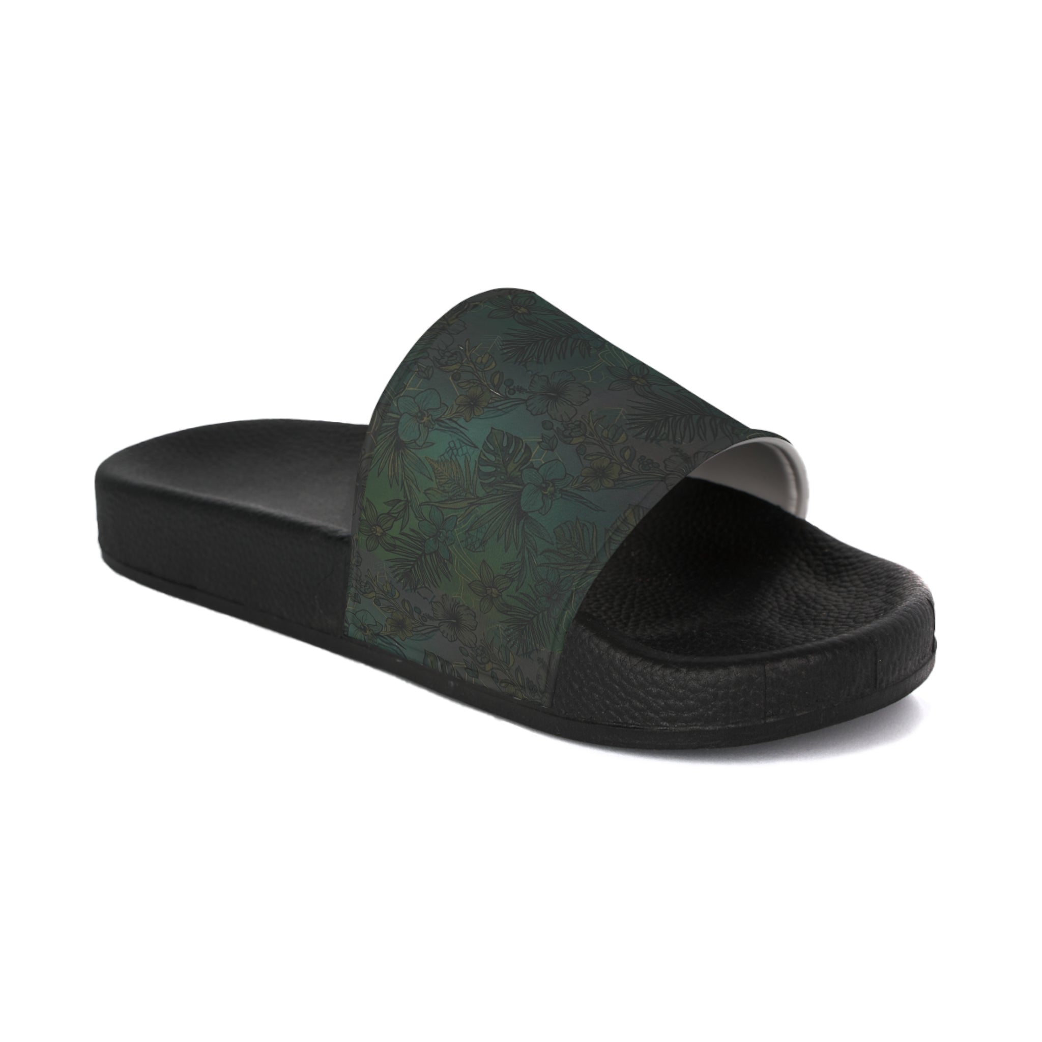 Floral Green Camo Women's Slide Sandals — Comfortable Summer Pool & Casual Slides