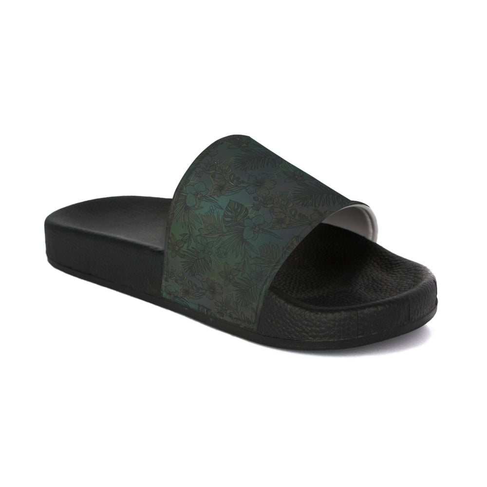 Floral Green Camo Women's Slide Sandals — Comfortable Summer Pool & Casual Slides