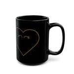 Gold Heart Face Black Mug | Cute Heart Illustration Mug