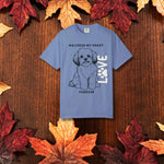 Maltese Dog Lover T-Shirt - Man wearing granite tee with Maltese dog on bridge | Our Phoenix Rise