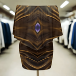 Abstract Print Off Shoulder Dress - full length view brown gold | Our Phoenix Rise