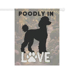 Poodle Silhouette LOVE Garden Flag | House Banner, Paw Print Decor