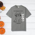 Maltese Dog Lover T-Shirt - Man wearing Bay tee with Maltese dog at sunset | Our Phoenix Rise
