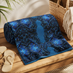 Personalized Blue Geometric Beach Towel - Rolled with Beach Accessories | Our Phoenix Rise