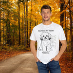 Maltese Dog Lover T-Shirt - Man wearing white tee in autumn forest | Our Phoenix Rise