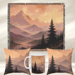 Mountain Landscape Woven Blanket | Scenic Sunset and Night Forest Throw
