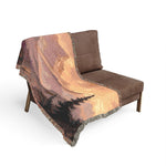 Mountain Landscape Woven Blanket | Scenic Sunset and Night Forest Throw