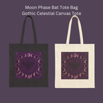 Moon Phase Bat Tote Bag | Gothic Celestial Canvas Tote