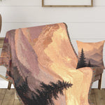 Mountain Landscape Woven Blanket | Scenic Sunset and Night Forest Throw