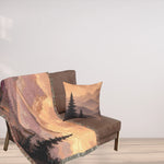 Mountain Landscape Woven Blanket | Scenic Sunset and Night Forest Throw