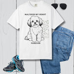 Maltese Dog Lover T-Shirt - Woman wearing white tee with Maltese dog in nature | Our Phoenix Rise