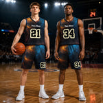 Custom Galaxy Basketball Jersey Set - Rear View of Personalized Jersey on Court | Our Phoenix Rise