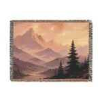 Mountain Landscape Woven Blanket | Scenic Sunset and Night Forest Throw