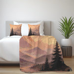 Mountain Landscape Woven Blanket | Scenic Sunset and Night Forest Throw