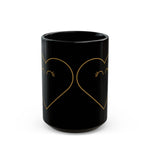 Gold Heart Face Black Mug | Cute Heart Illustration Mug