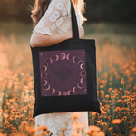 Moon Phase Bat Tote Bag | Gothic Celestial Canvas Tote