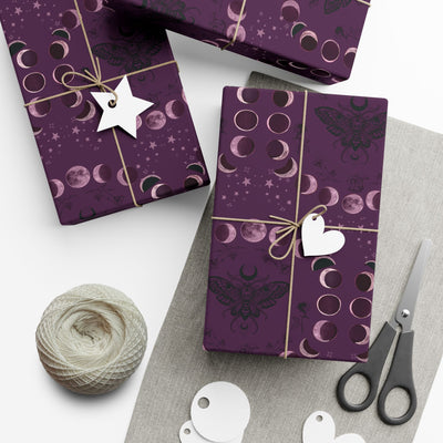 Moon Phase Pattern Gift Wrap Paper | Purple Lunar Wrapping Paper