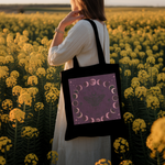 Moon Phase Bat Tote Bag | Gothic Celestial Canvas Tote