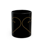 Gold Heart Face Black Mug | Cute Heart Illustration Mug