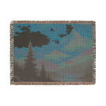 Mountain Landscape Woven Blanket | Scenic Sunset and Night Forest Throw