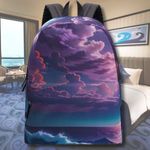 Aesthetic Purple Sunset Backpack - Detailed view of the purple cloudscape print | Our Phoenix Rise