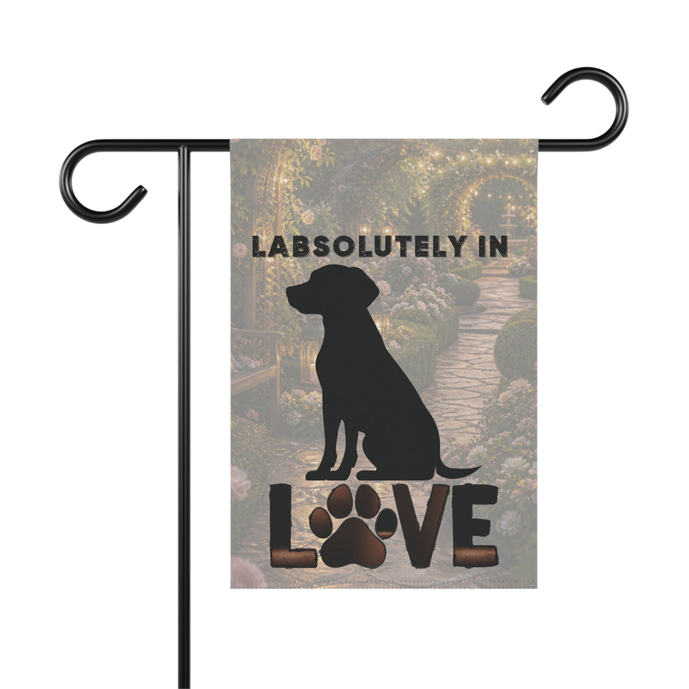 Labrador silhouette with paw LOVE Garden Flag | House Banner
