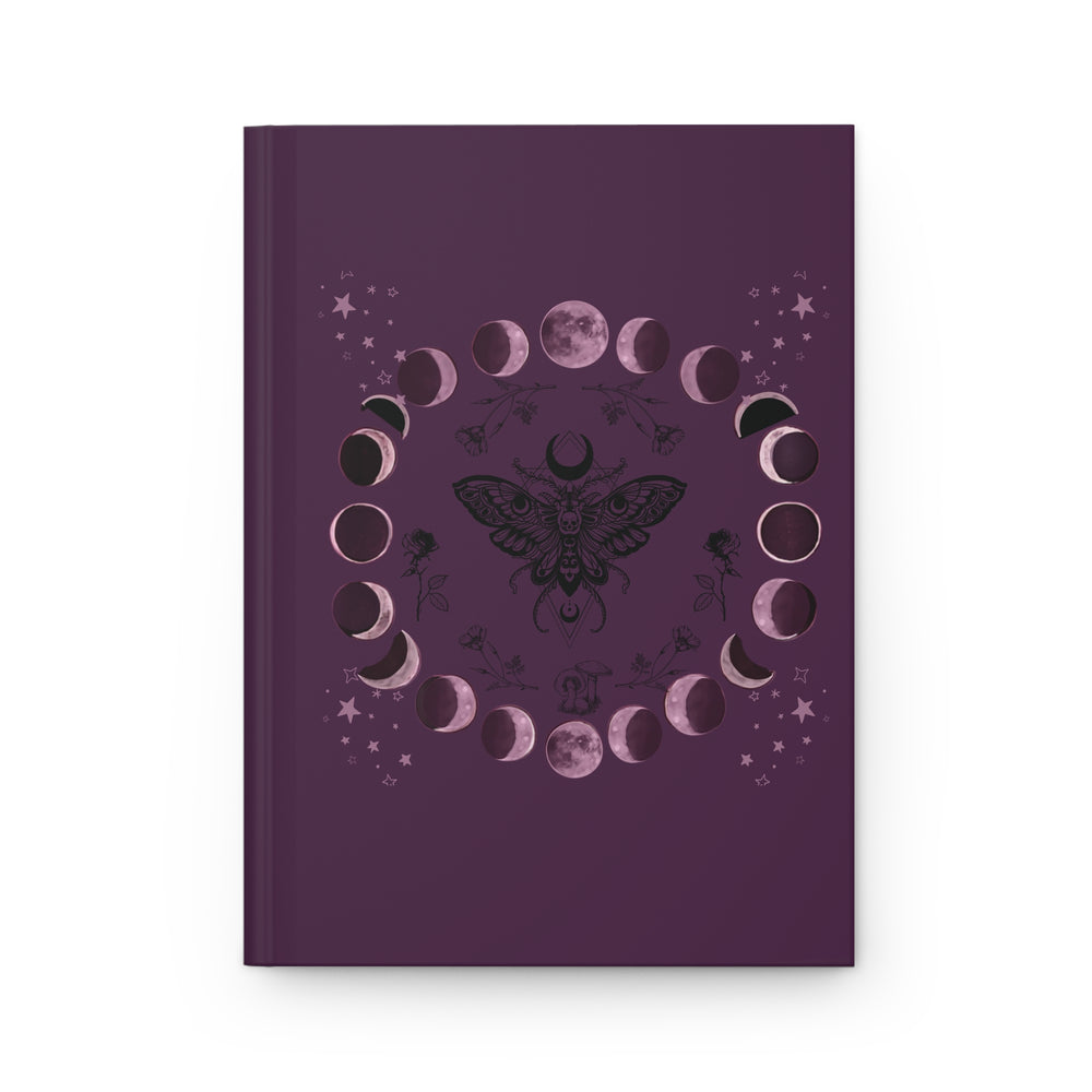 Moon Phase Hardcover Journal — Mystical Moth Notebook for Moon Magic & Wiccan Planning