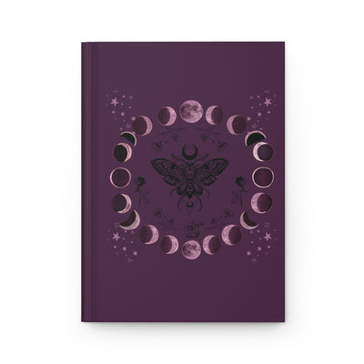 Moon Phase Hardcover Journal — Mystical Moth Notebook for Moon Magic & Wiccan Planning
