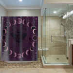 Moon Phase Moth Shower Curtain — Gothic Celestial Bathroom Decor