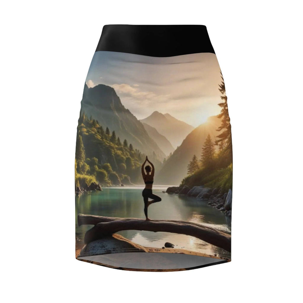 Yoga Pencil Skirt - Serene Lake Scene Design Workout Skirt